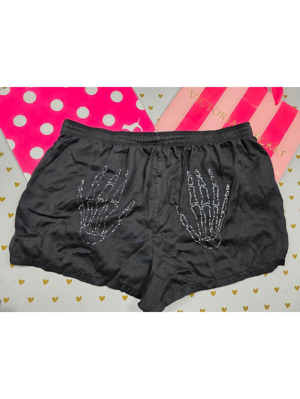 Victorias Secret PINK Skeleton BLING Large Sleep Shorts Boxers Pajama Bottoms